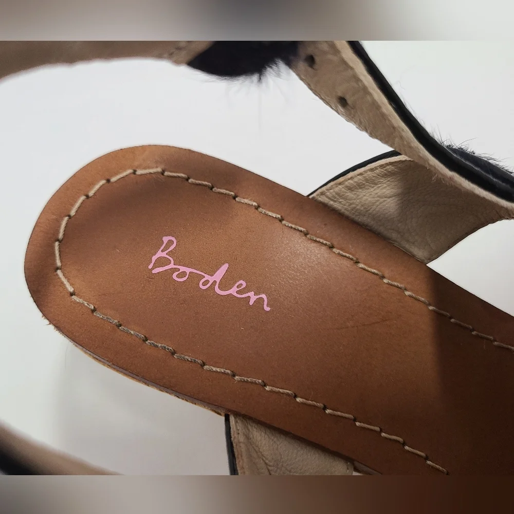Boden Women's Black Calfhair Leather Louisa Cork Wedges Sz 39 US 8 - Picture 6 of 14